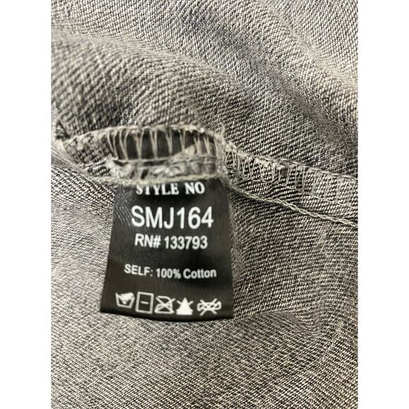 POL Denim Jacket Distressed Oversized Loose Fit Gray White Stars Y2K Size L - Picture 8 of 8